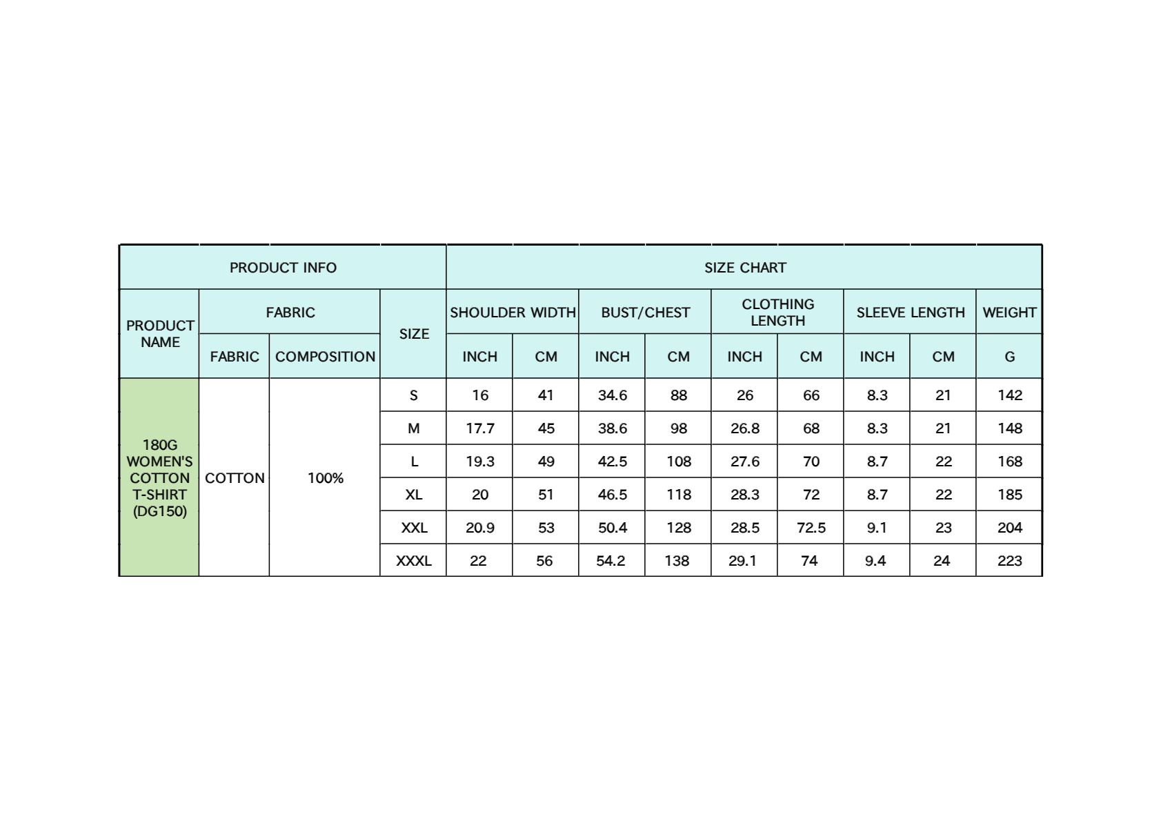 DG150 / WOMEN'S COTTON T-SHIRT (180G)