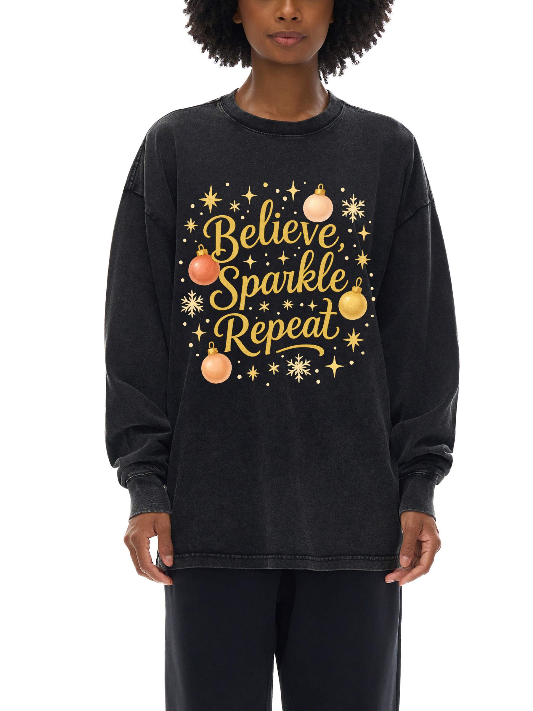 R00099-C001-V3 / ACID WASH OVERSIZE LONG SLEEVE T-SHIRT 250G 7.4OZ DTG PRINT RUSH SERVICE LA