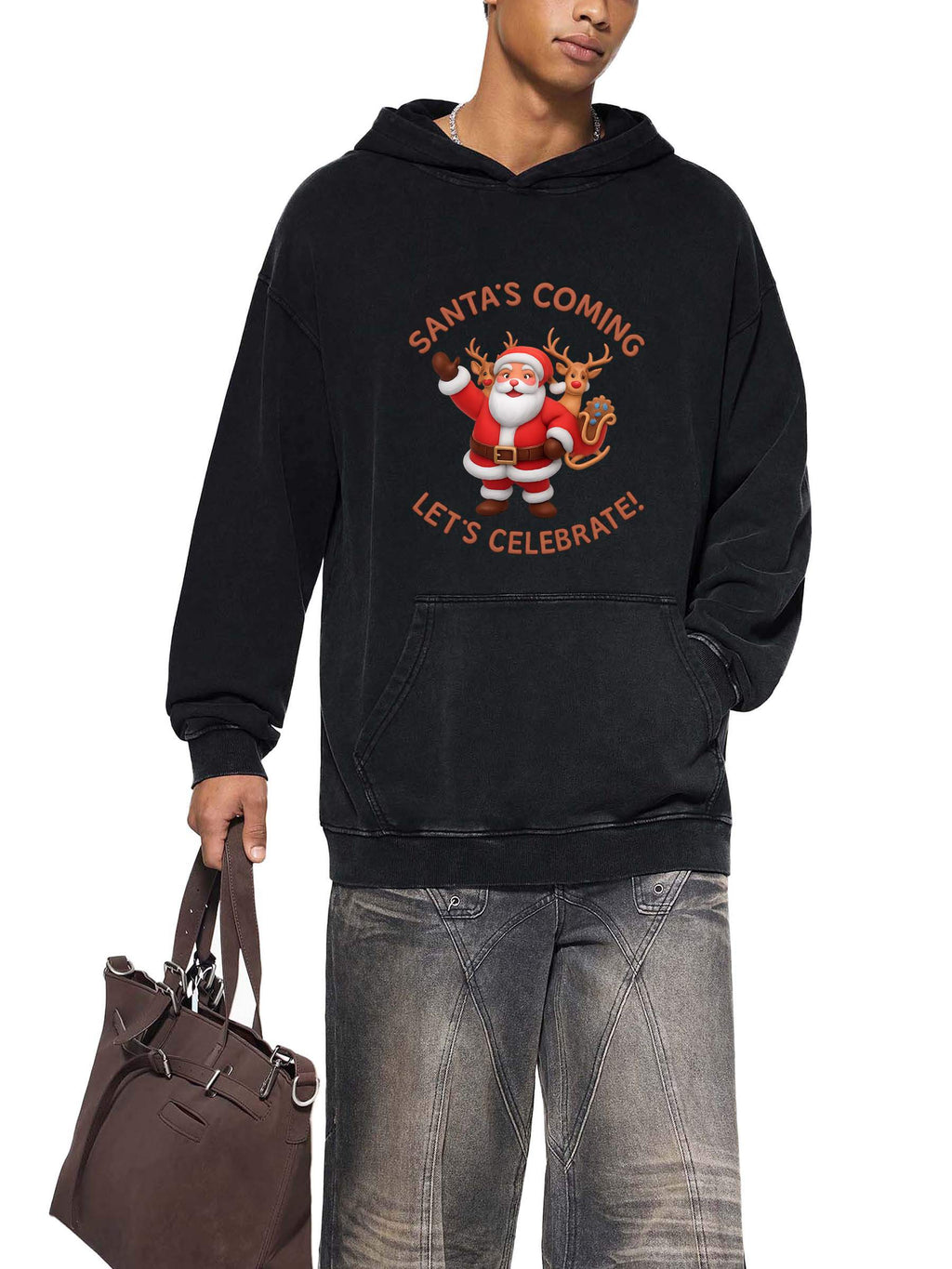 R00104-C001-V5 / SNOW WASHED LOOSE COTTON HOODIE 420G 12.4OZ DTG PRINT RUSH