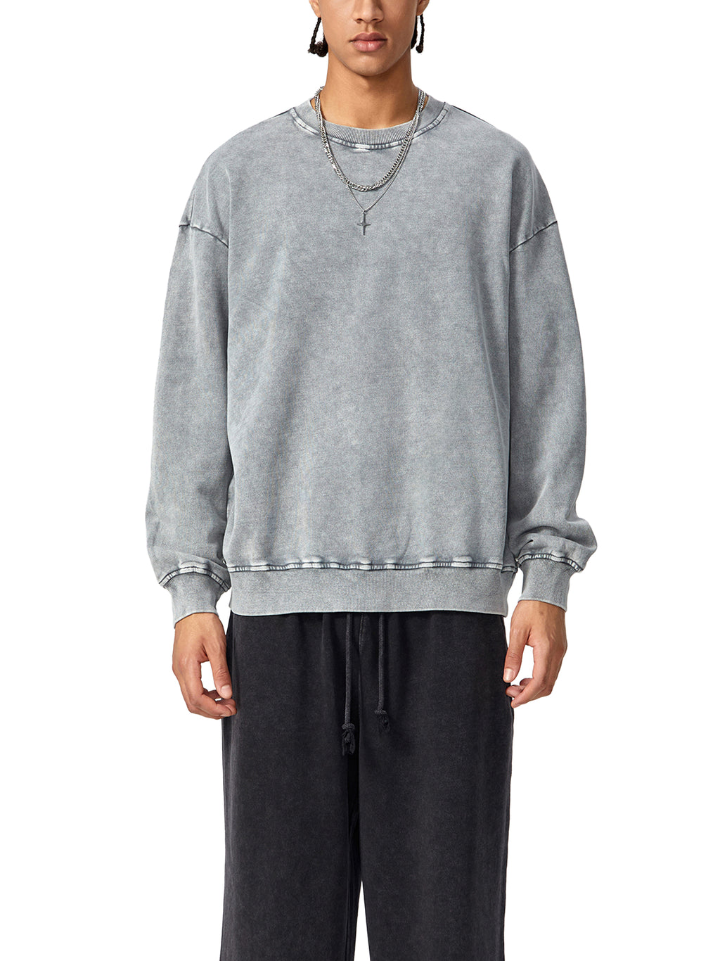RU0064-C001-V2 / SNOW WASHED OVERSIZED SWEATSHIRT 360G 10.6OZ DTG PRINT RUSH SERVICE LA