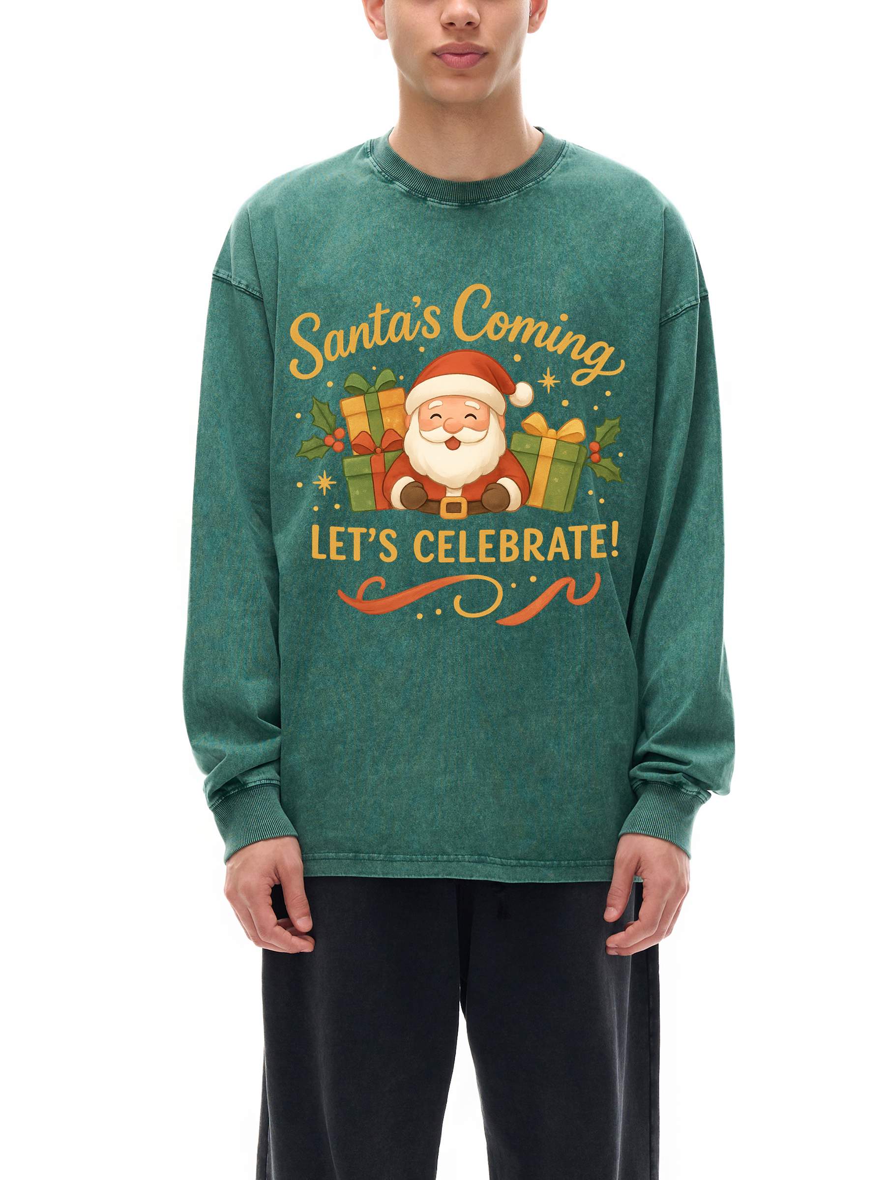 R00099-C001-V3 / ACID WASH OVERSIZE LONG SLEEVE T-SHIRT 250G 7.4OZ DTG PRINT RUSH SERVICE LA