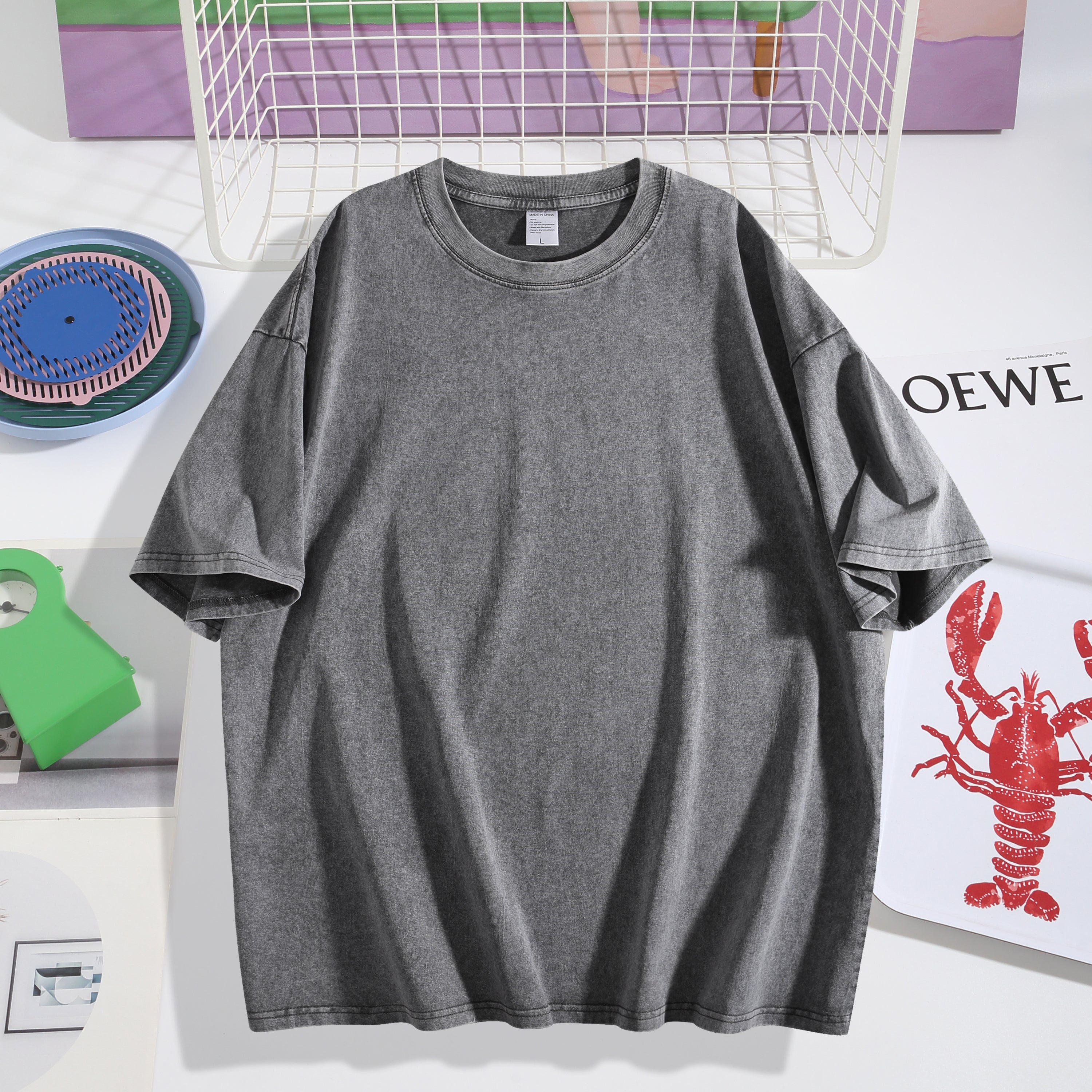 DG004 / SNOW-WASHED STREETWEAR T-SHIRT 230G 6.8 OZ DTF PRINT RUSH SERVICE LA